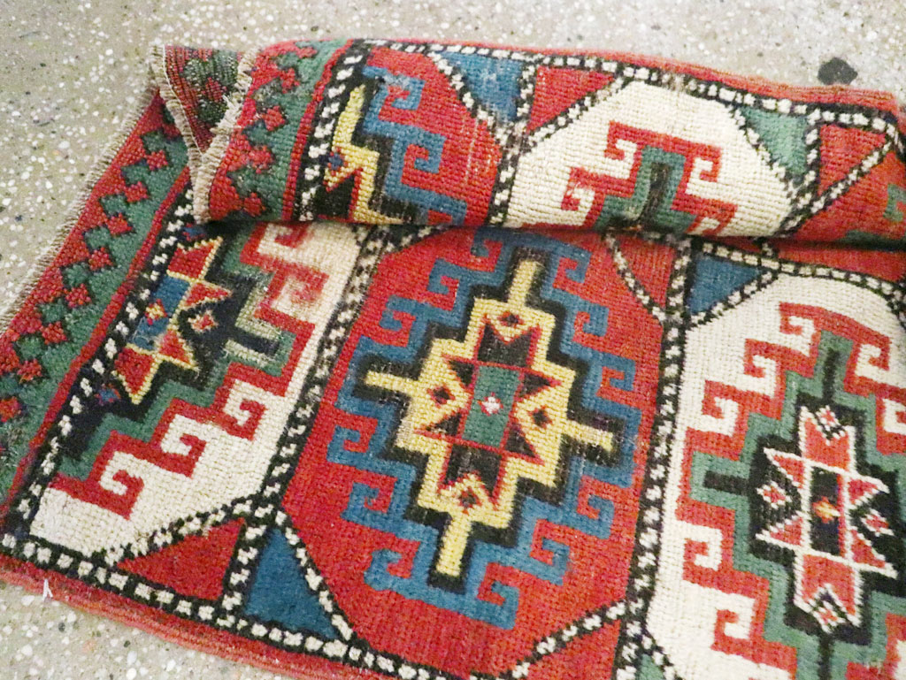 Antique Caucasian Kazak Throw Rug, No.29632 - Gss