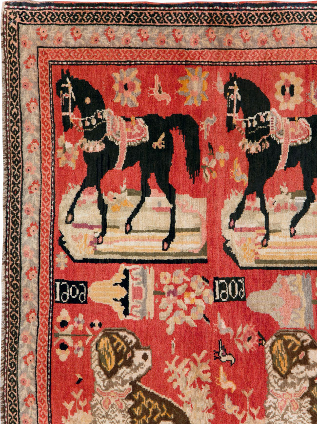 Vintage Pictorial Karabagh Rug, No.29651 - Gss