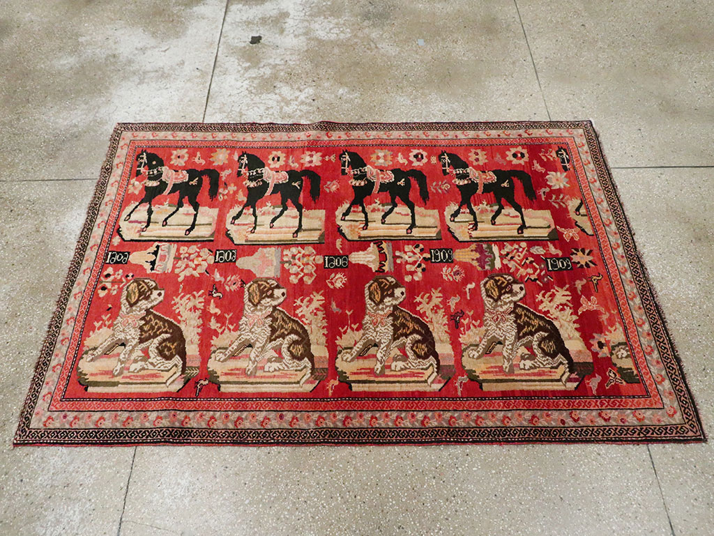 Vintage Pictorial Karabagh Rug, No.29651 - Gss