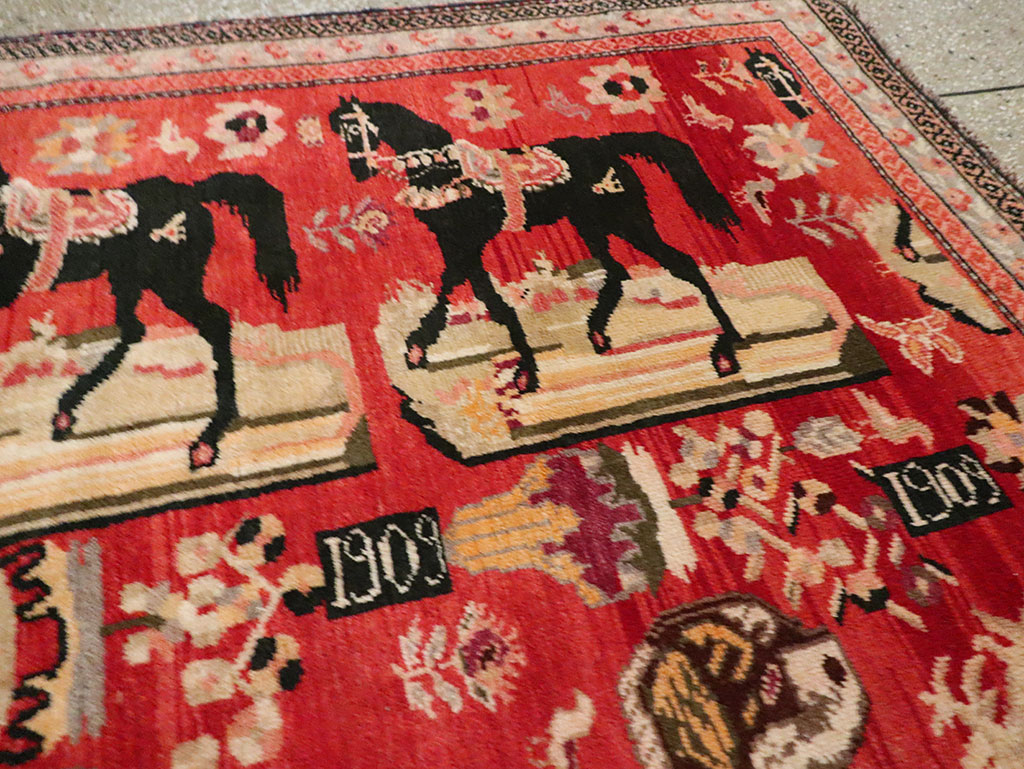Vintage Pictorial Karabagh Rug, No.29651 - Gss