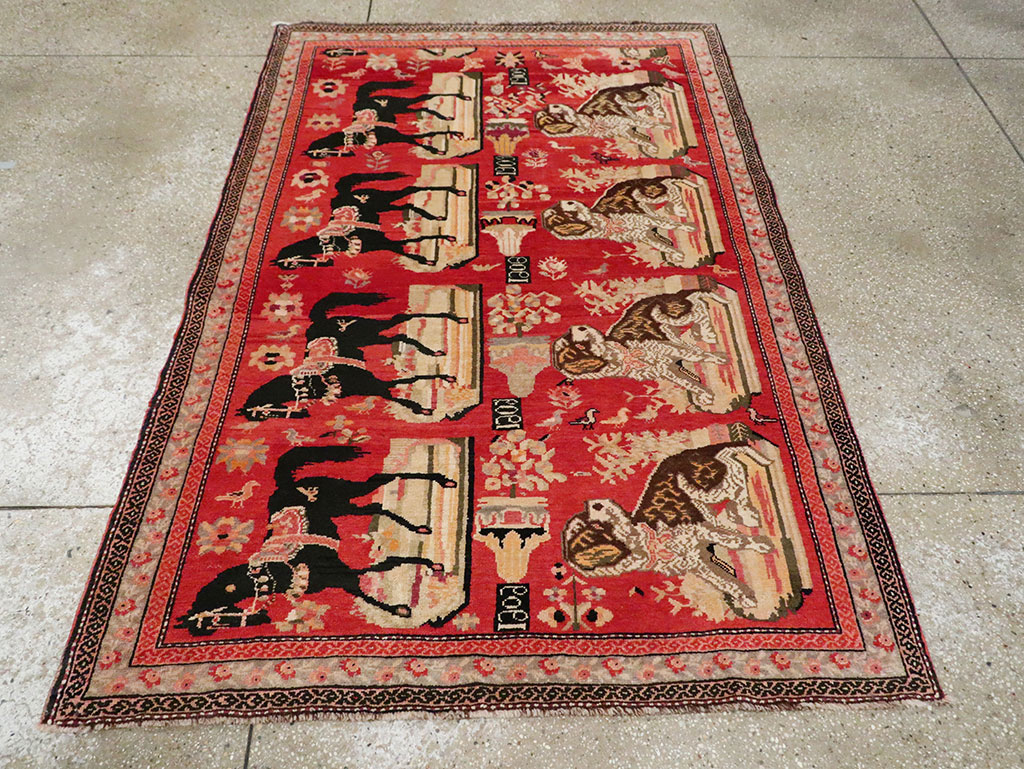 Vintage Pictorial Karabagh Rug, No.29651 - Gss