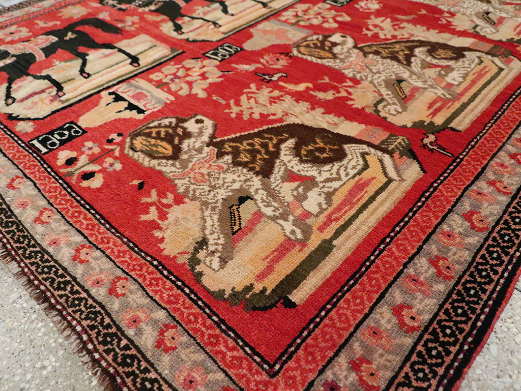 Vintage Pictorial Karabagh Rug, No.29651 - Gss