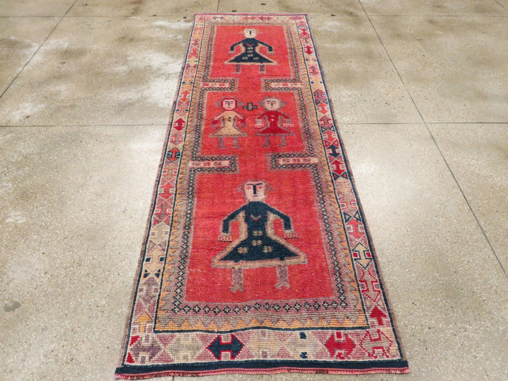 Vintage Turkish Anatolian Pictorial Runner, No.29677 - Gss