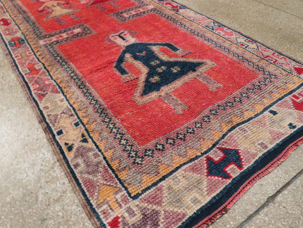 Vintage Turkish Anatolian Pictorial Runner, No.29677 - Gss