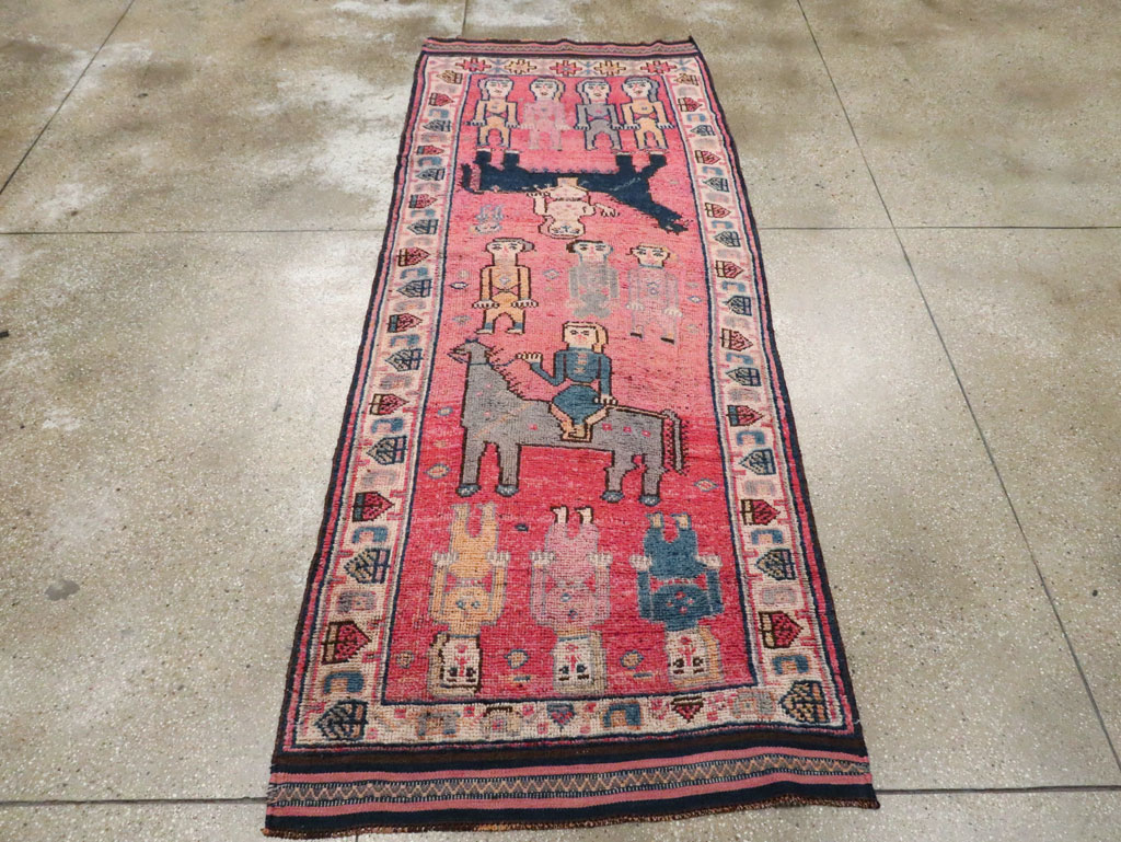 Vintage Turkish Anatolian Pictorial Runner, No.29679 - Gss