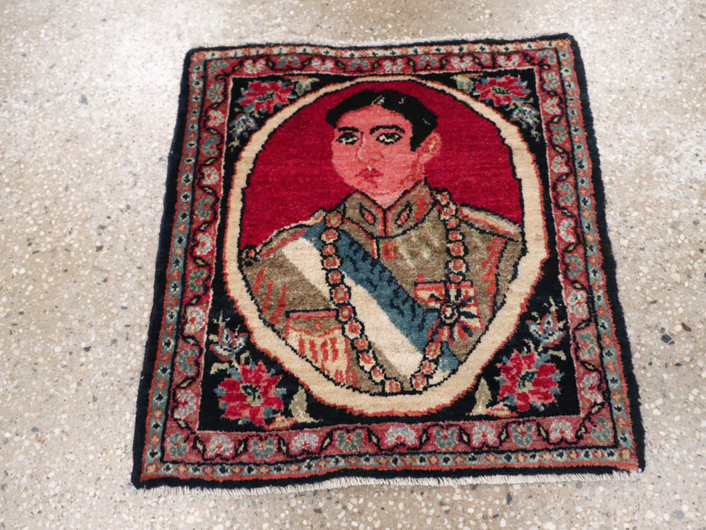 Vintage Persian Tabriz Pictorial Throw Rug, No.29686 - Gss