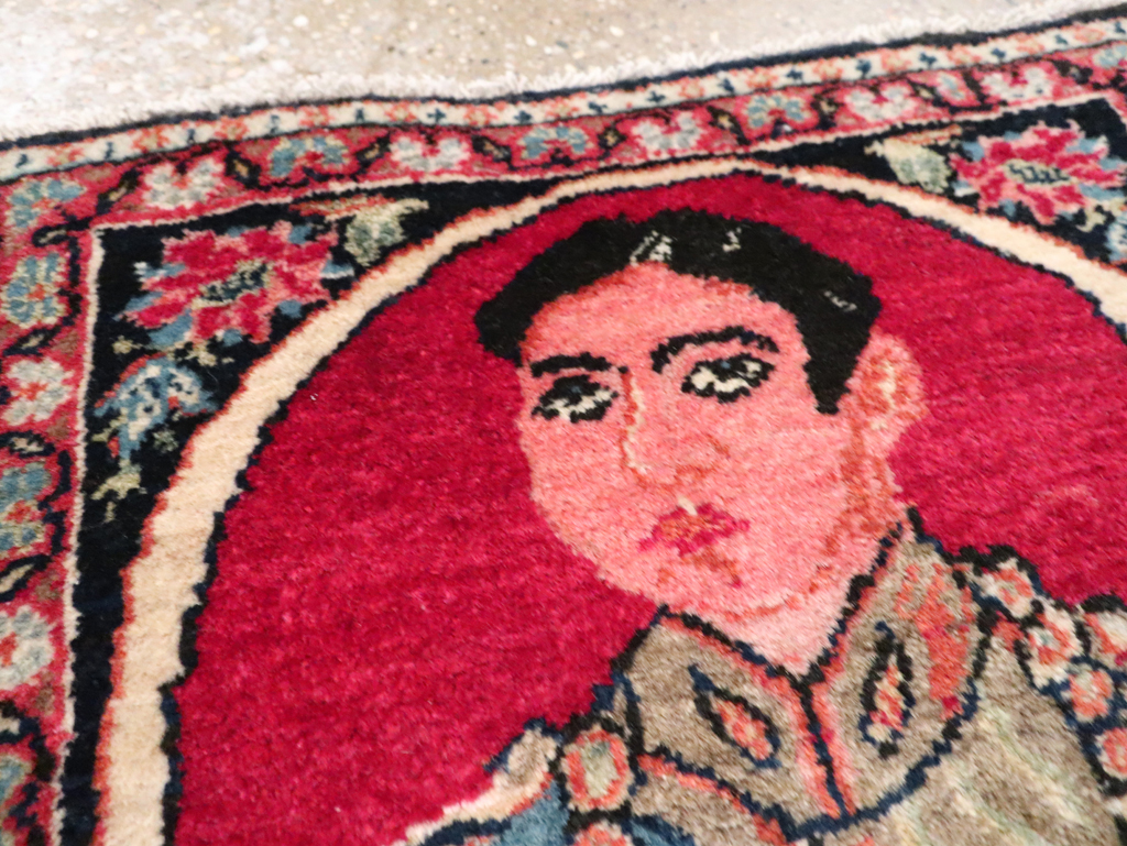 Vintage Persian Tabriz Pictorial Throw Rug, No.29686 - Gss