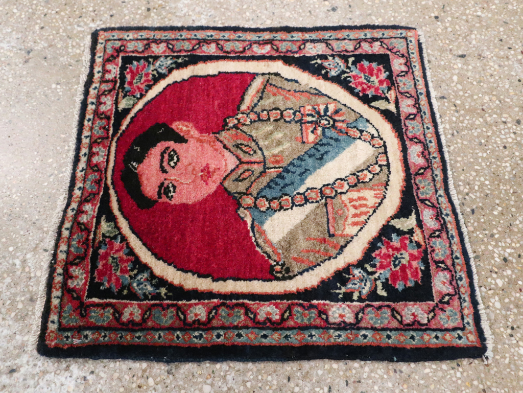 Vintage Persian Tabriz Pictorial Throw Rug, No.29686 - Gss