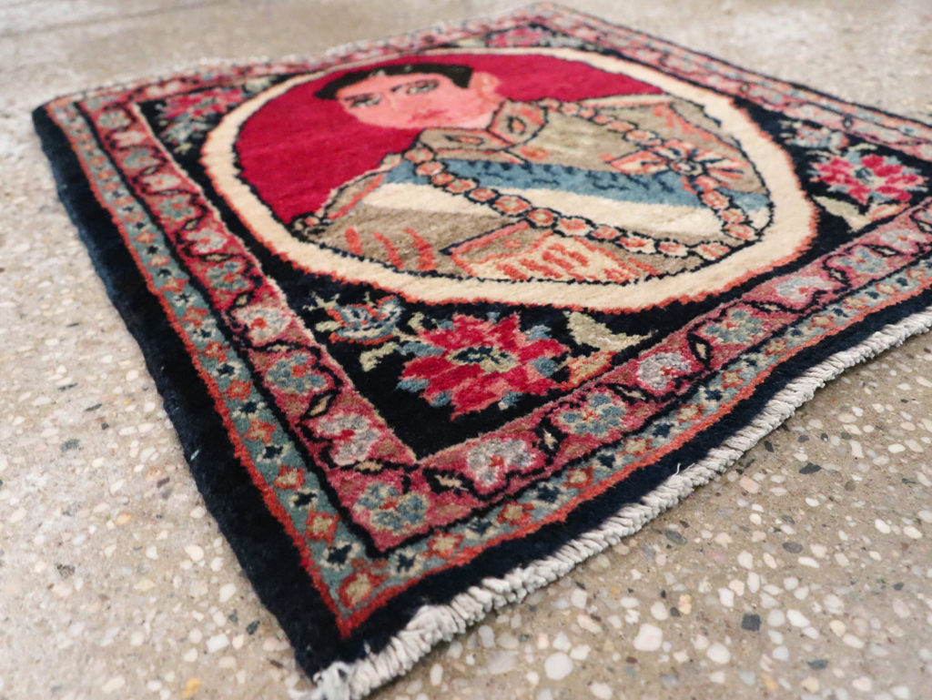 Vintage Persian Tabriz Pictorial Throw Rug, No.29686 - Gss