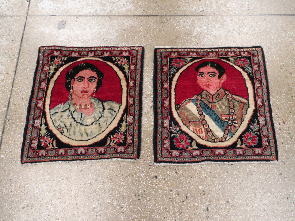 Vintage Persian Tabriz Pictorial Throw Rug, No.29686 - Gss