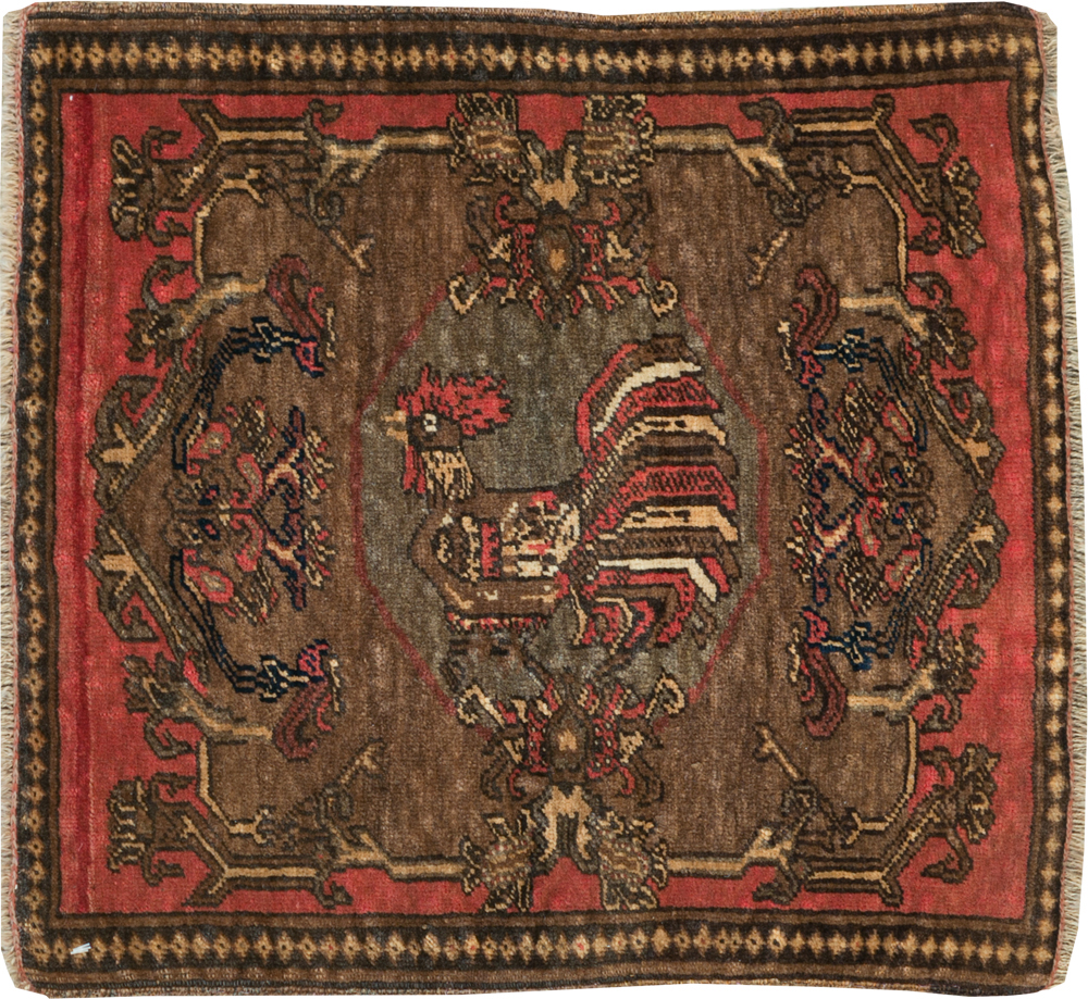 Antique Persian Malayer Pictorial Throw Rug, No.29687 - Gss
