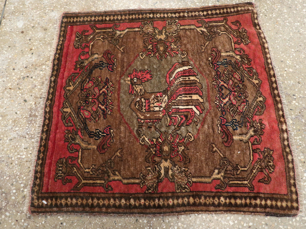 Antique Persian Malayer Pictorial Throw Rug, No.29687 - Gss