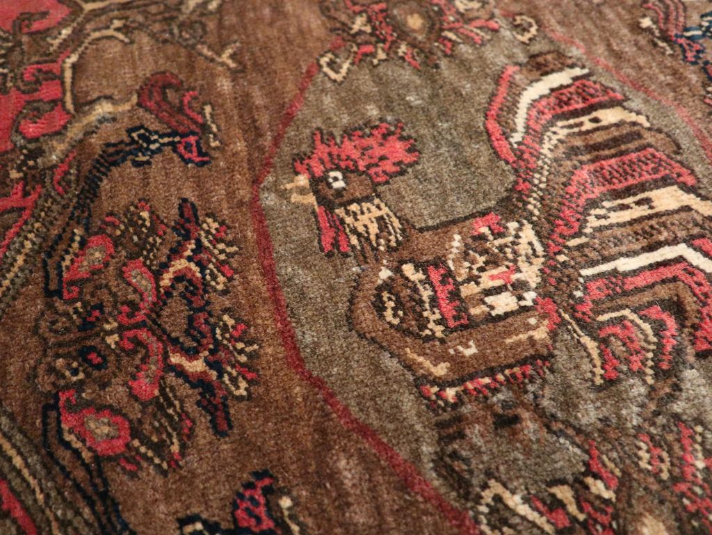 Antique Persian Malayer Pictorial Throw Rug, No.29687 - Gss