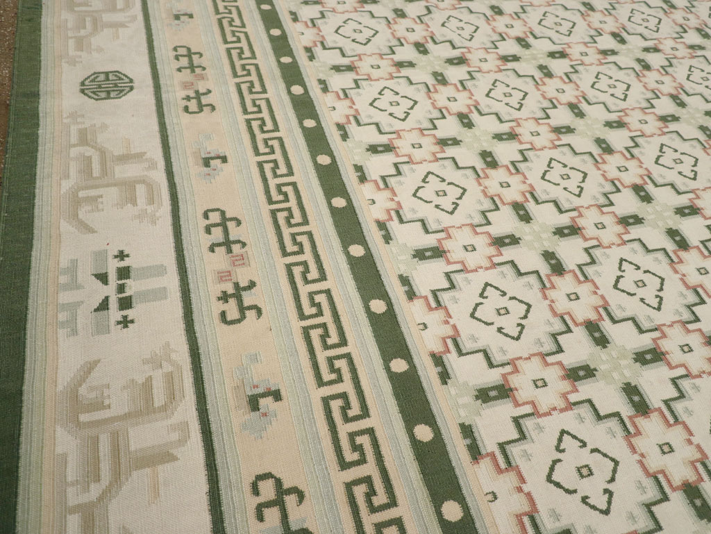 Large Vintage Indian Dhurrie Flatweave Carpet, No.29705 - Gss