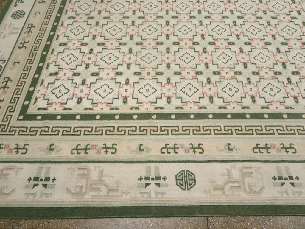 Large Vintage Indian Dhurrie Flatweave Carpet, No.29705 - Gss