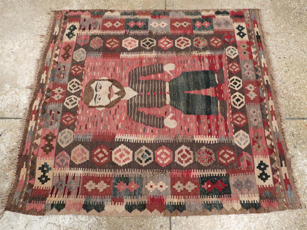 Vintage Turkish Pictorial Flatweave Kilim, No.29735 - Gss