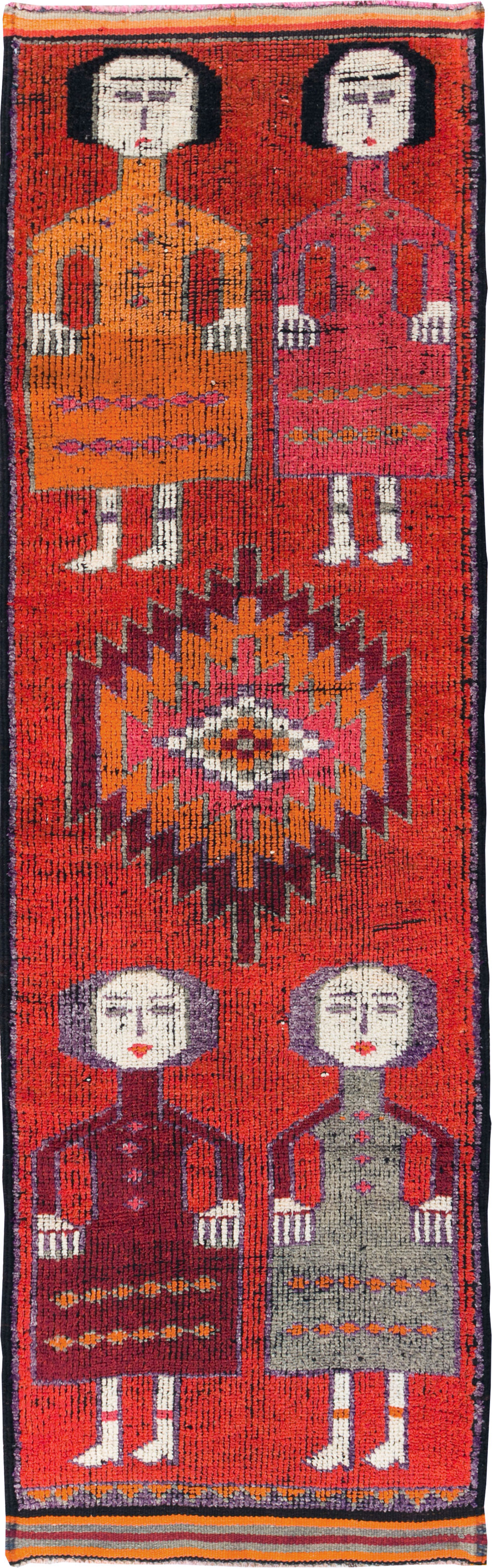 Vintage Turkish Anatolian Pictorial Runner, No.29757 - Gss