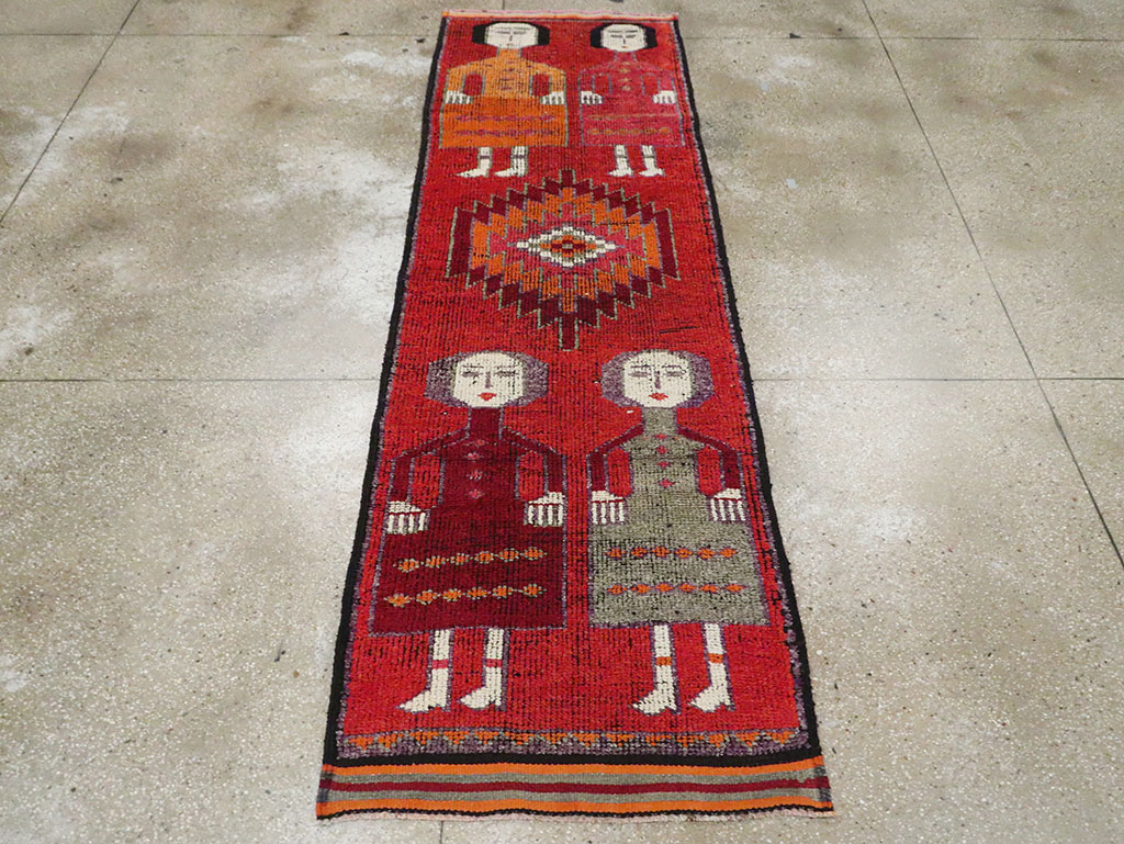 Vintage Turkish Anatolian Pictorial Runner, No.29757 - Gss