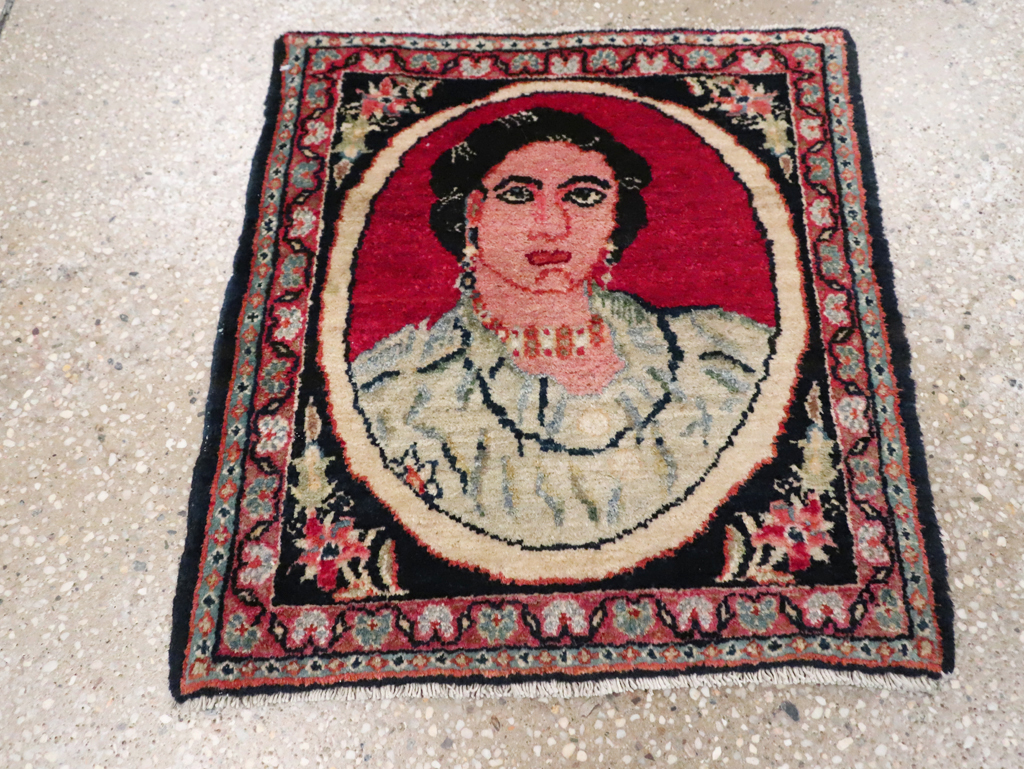Vintage Persian Tabriz Pictorial Throw Rug, No.29766 - Gss