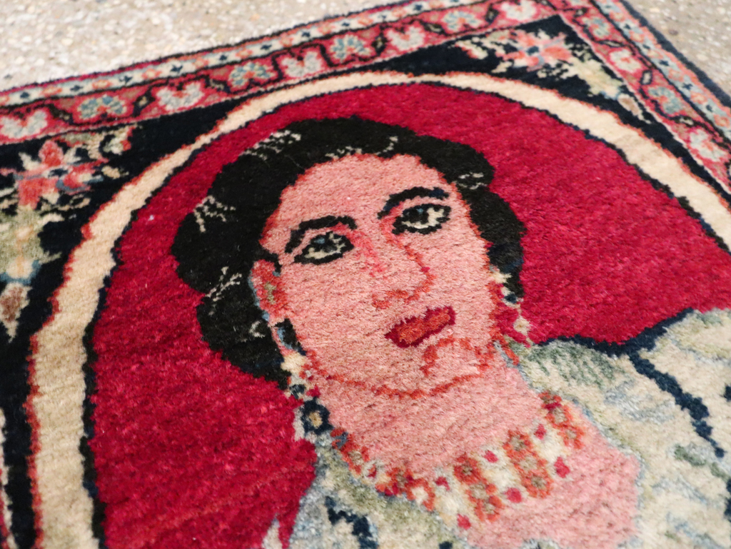 Vintage Persian Tabriz Pictorial Throw Rug, No.29766 - Gss