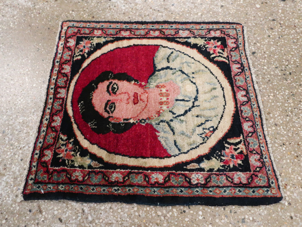 Vintage Persian Tabriz Pictorial Throw Rug, No.29766 - Gss