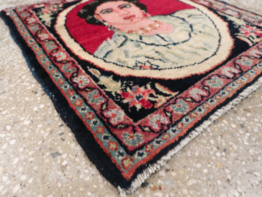 Vintage Persian Tabriz Pictorial Throw Rug, No.29766 - Gss