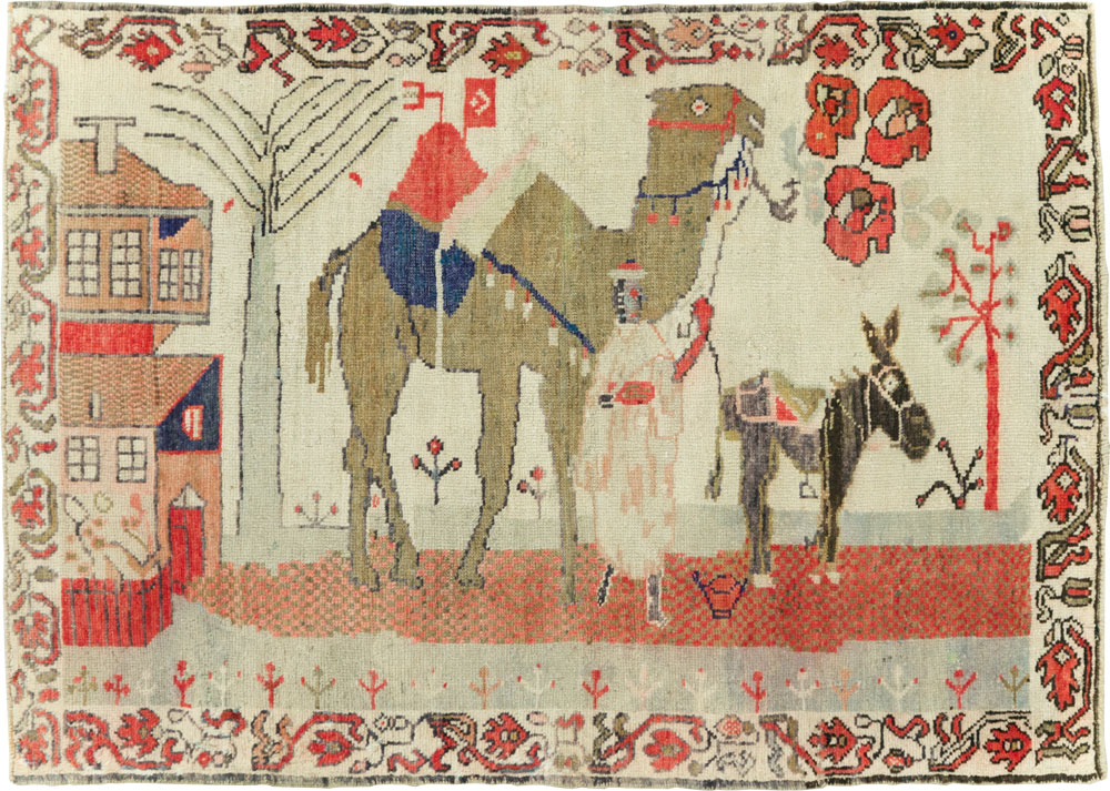Vintage Turkish Anatolian Pictorial Throw Rug, No.29767 - Gss