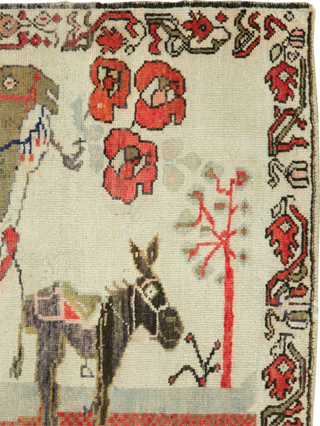 Vintage Turkish Anatolian Pictorial Throw Rug, No.29767 - Gss