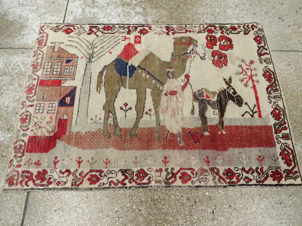 Vintage Turkish Anatolian Pictorial Throw Rug, No.29767 - Gss