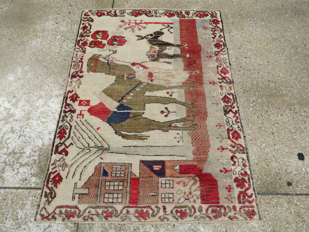 Vintage Turkish Anatolian Pictorial Throw Rug, No.29767 - Gss