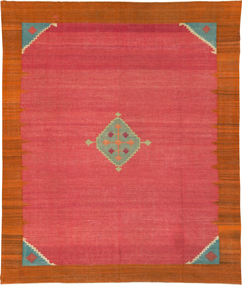 Antique Indian Flatweave Dhurrie Room Size Carpet, No.29772 - Gss