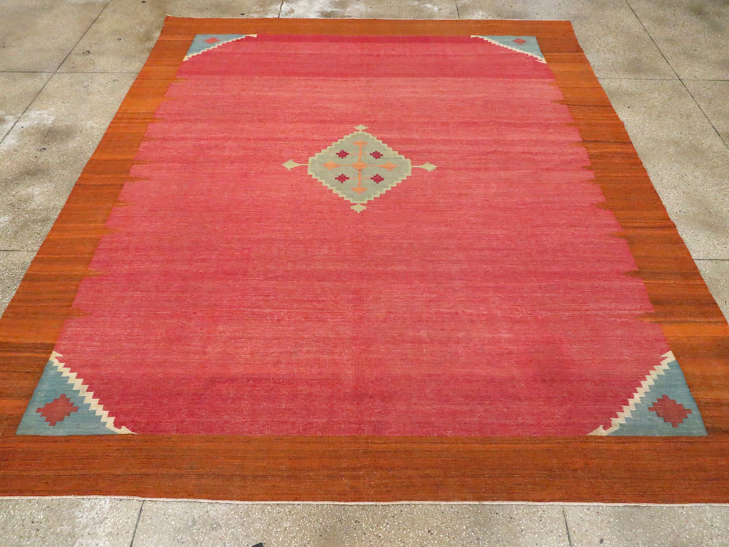 Antique Indian Flatweave Dhurrie Room Size Carpet, No.29772 - Gss