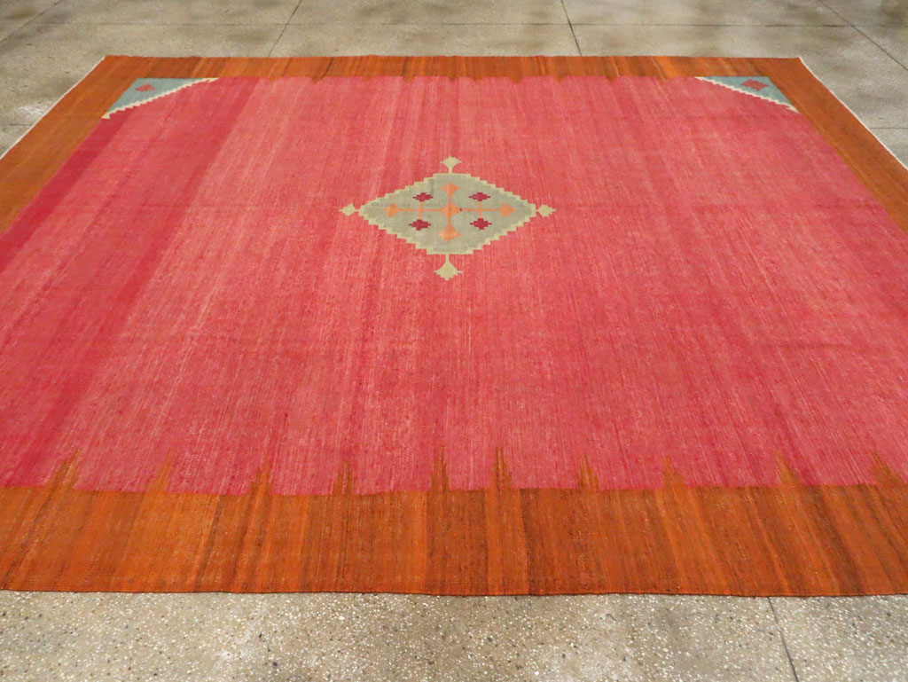 Antique Indian Flatweave Dhurrie Room Size Carpet, No.29772 - Gss