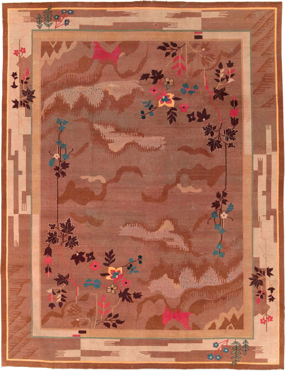 Chinese Art Deco Inspired Vintage Indian Carpet, No.29773 - Gss