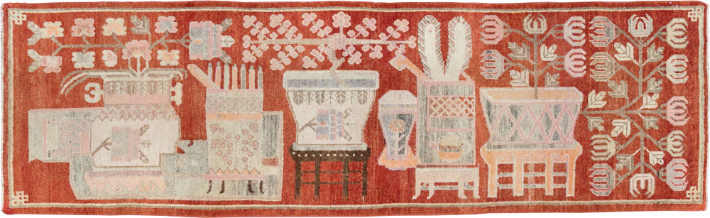 Vintage East Turkestan Pictorial Khotan Runner, No.29780 - Gss