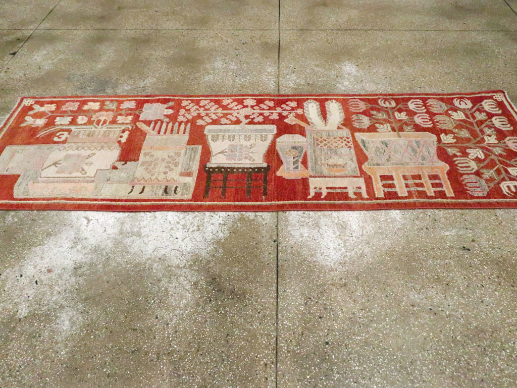 Vintage East Turkestan Pictorial Khotan Runner, No.29780 - Gss