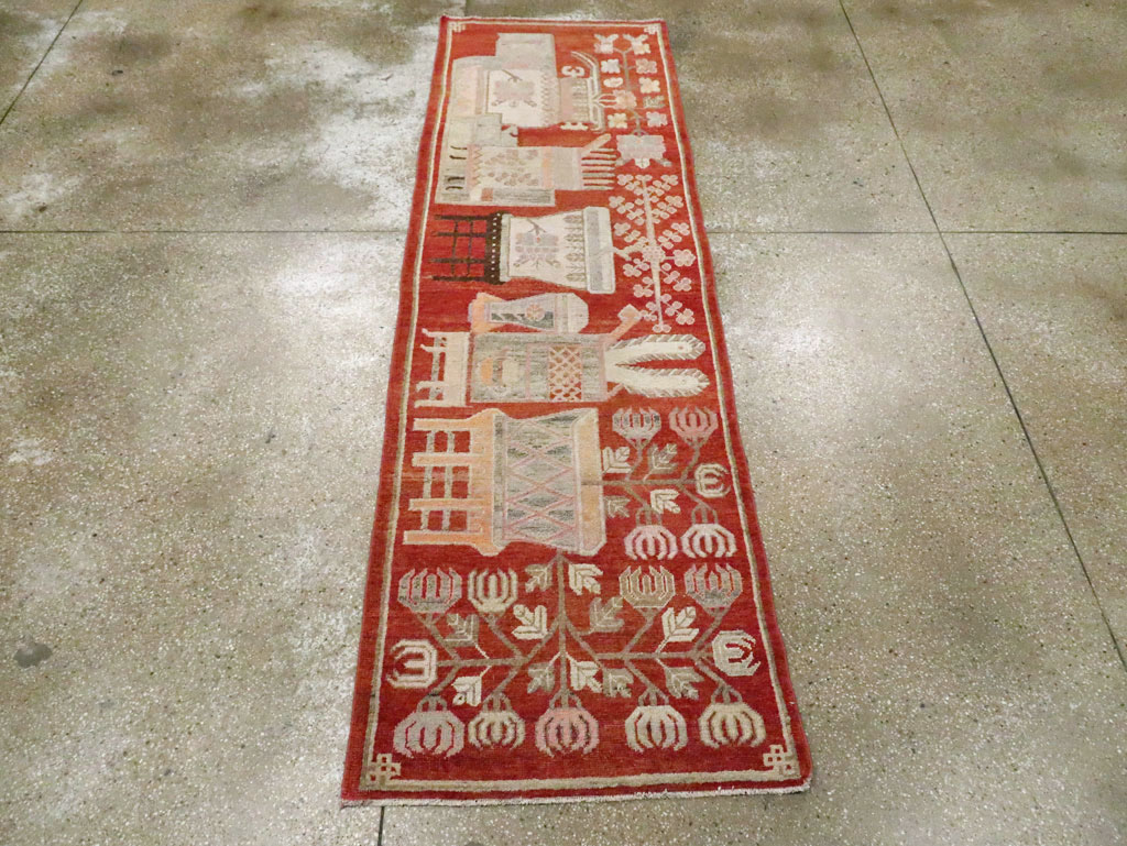 Vintage East Turkestan Pictorial Khotan Runner, No.29780 - Gss