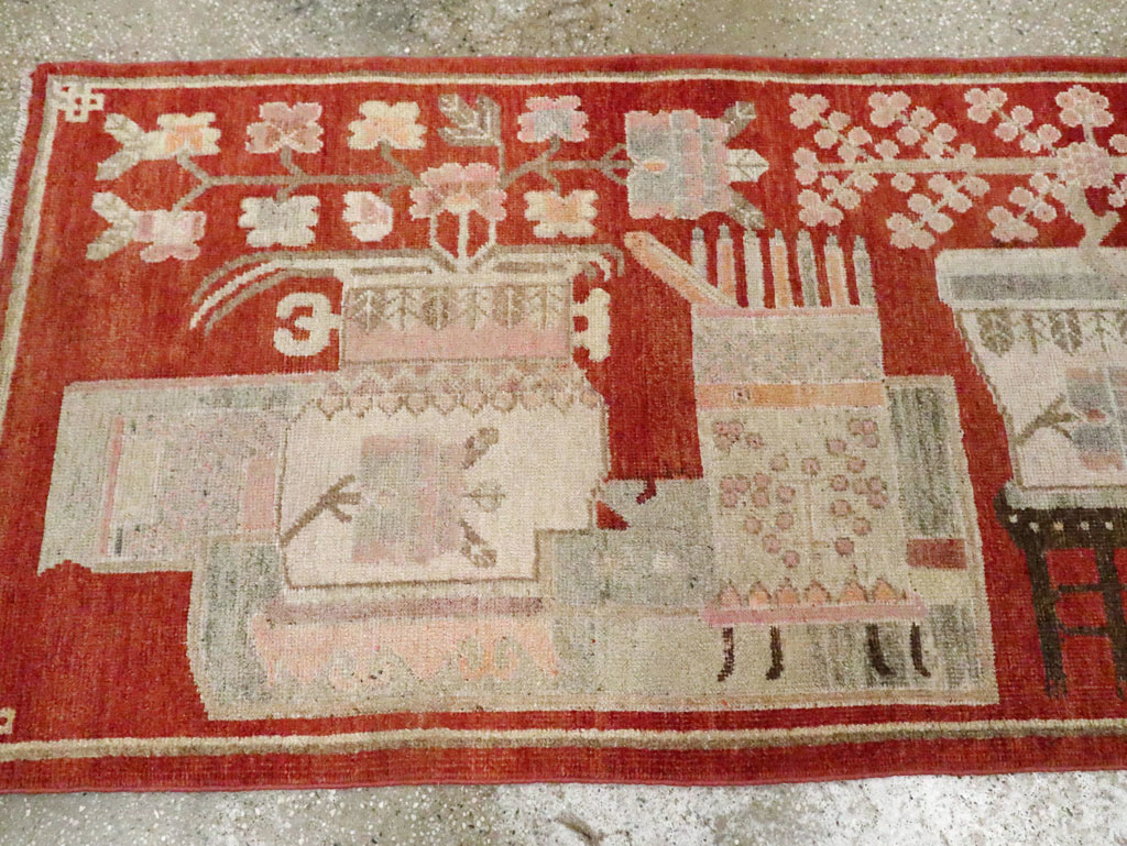 Vintage East Turkestan Pictorial Khotan Runner, No.29780 - Gss