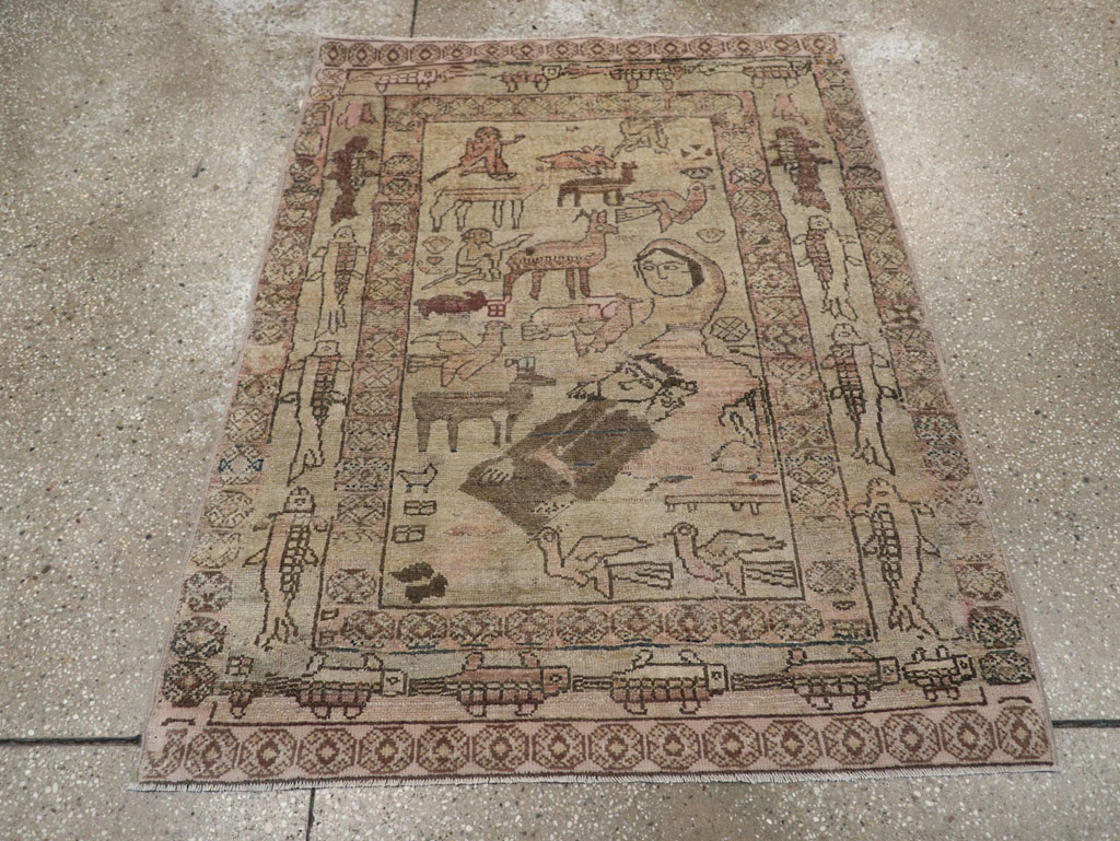 Antique Persian Malayer Pictorial Rug, No.29795 - Gss