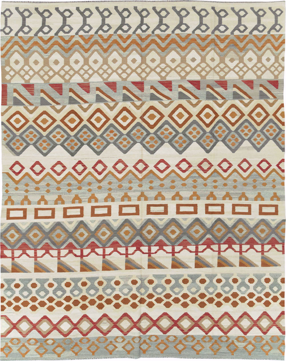 Contemporary Turkish Flatweave Kilim Room Size Carpet, No.29812 - Gss