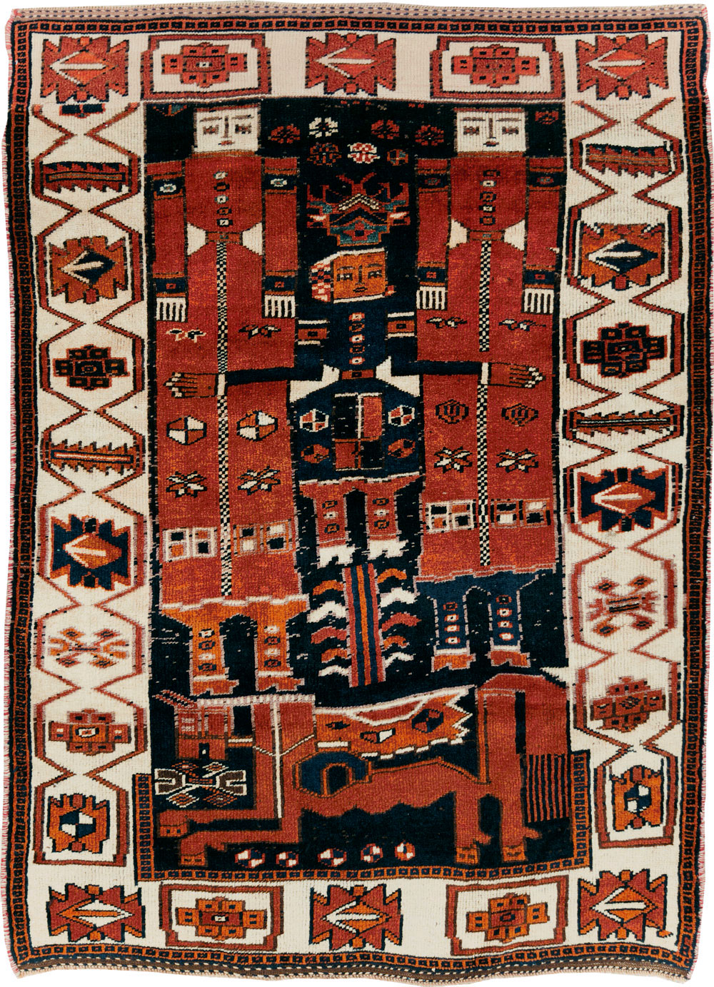 Vintage Persian Pictorial Bakhtiari Rug, No.30028 - Gss