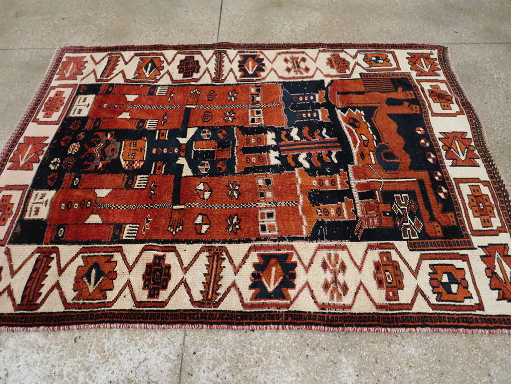 Vintage Persian Pictorial Bakhtiari Rug, No.30028 - Gss