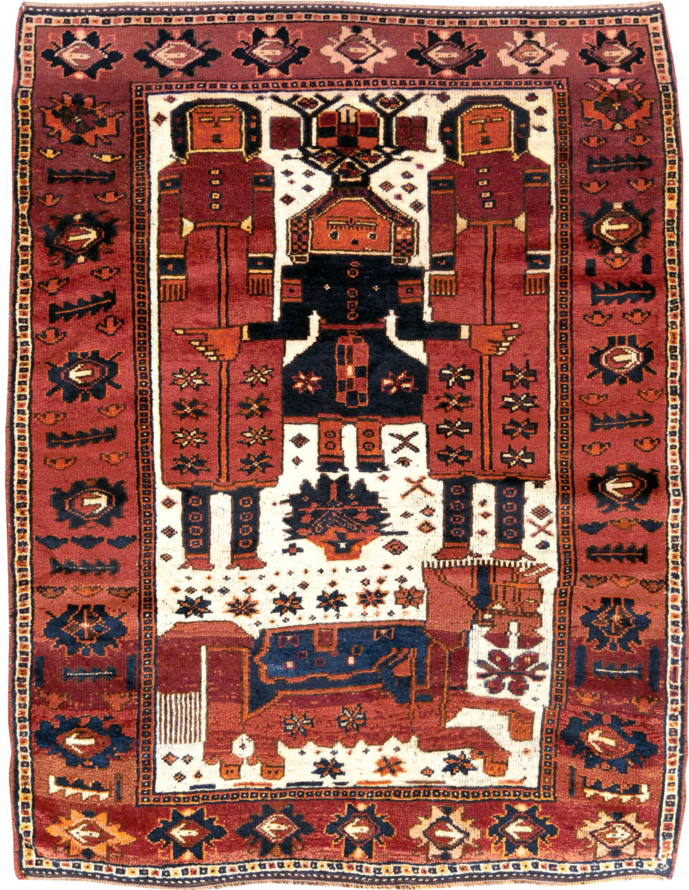 Vintage Persian Pictorial Bakhtiari Rug, No.30029 - Gss
