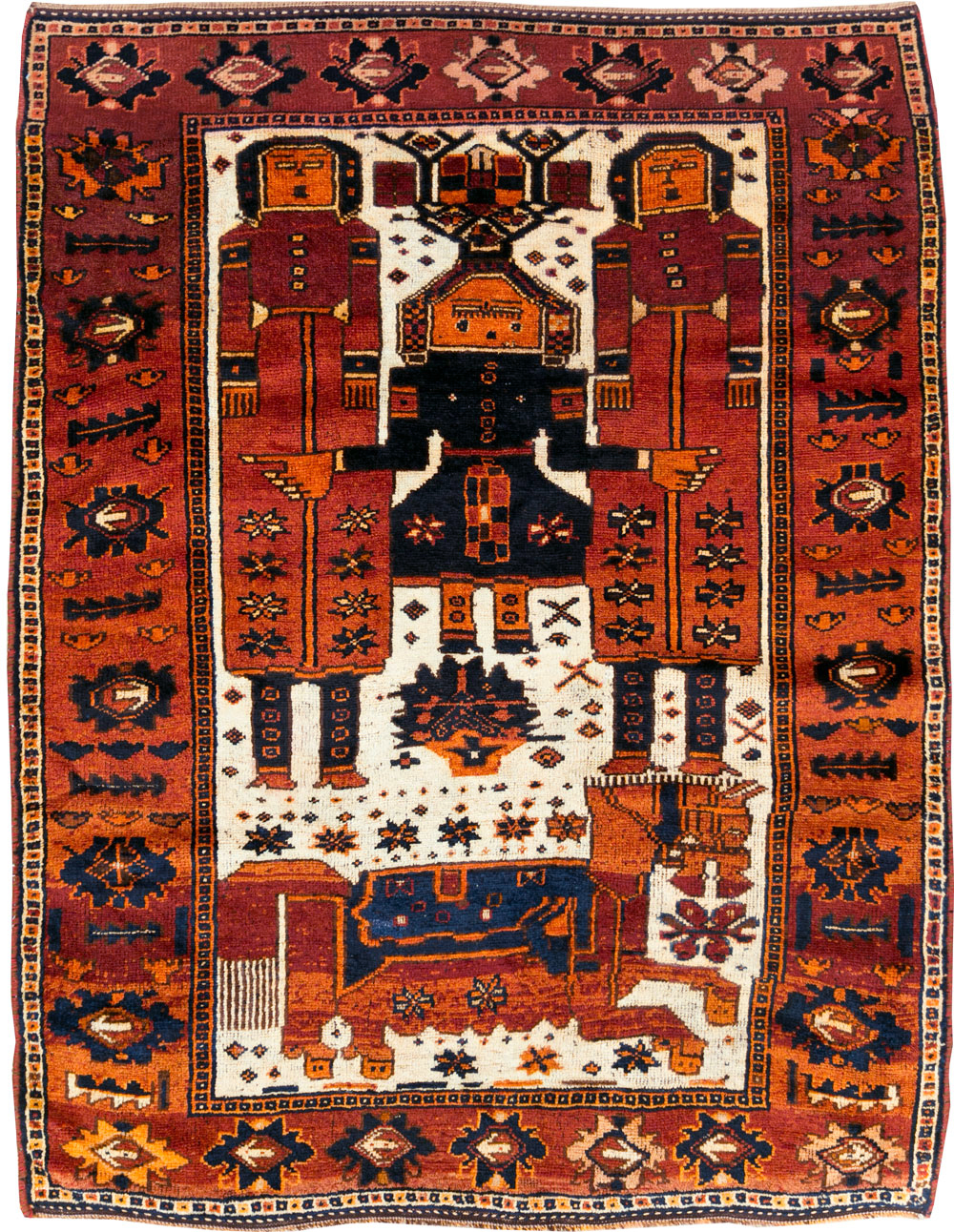Vintage Persian Pictorial Bakhtiari Rug, No.30029 - Gss