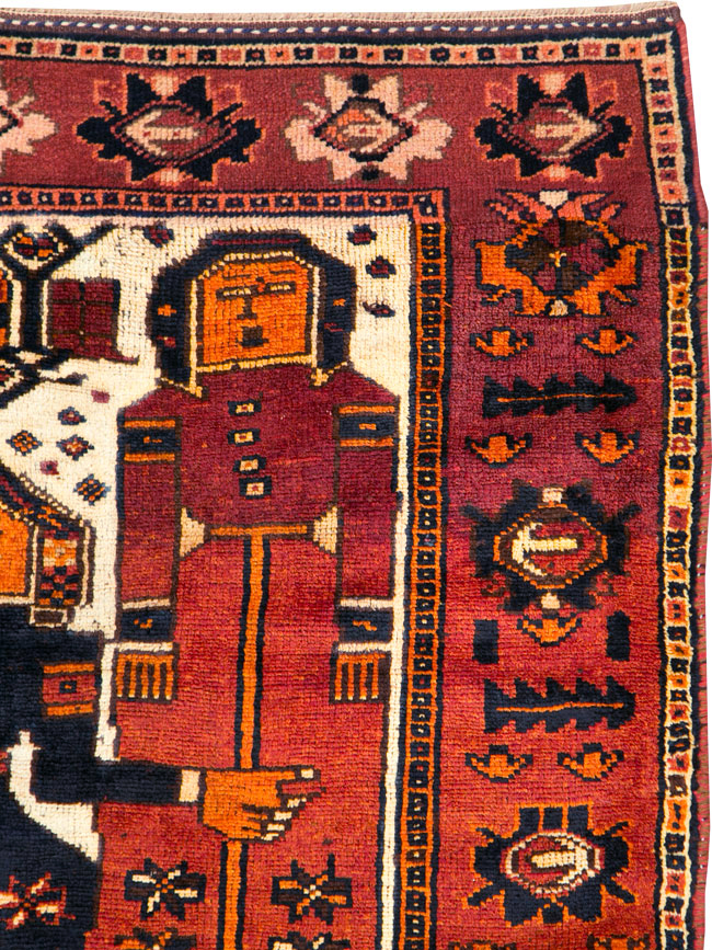 Vintage Persian Pictorial Bakhtiari Rug, No.30029 - Gss