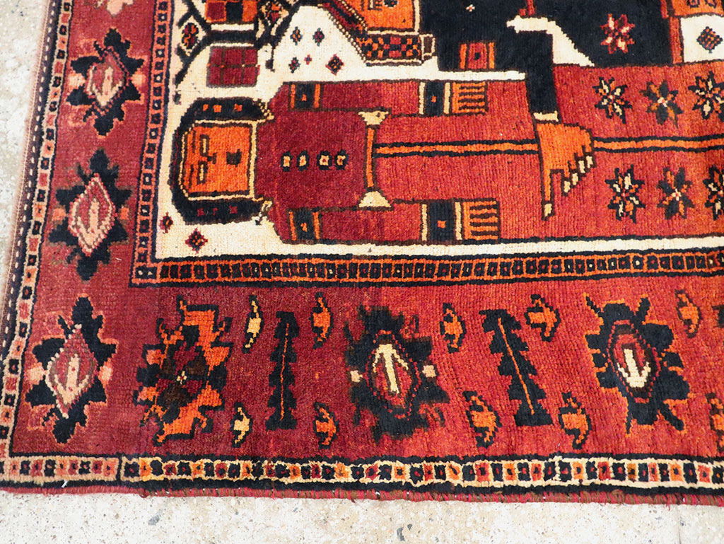 Vintage Persian Pictorial Bakhtiari Rug, No.30029 - Gss