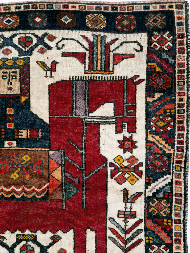 Vintage Persian Pictorial Bakhtiari Square Accent Rug (Pair: 1 of 2), No.30033 - Gss