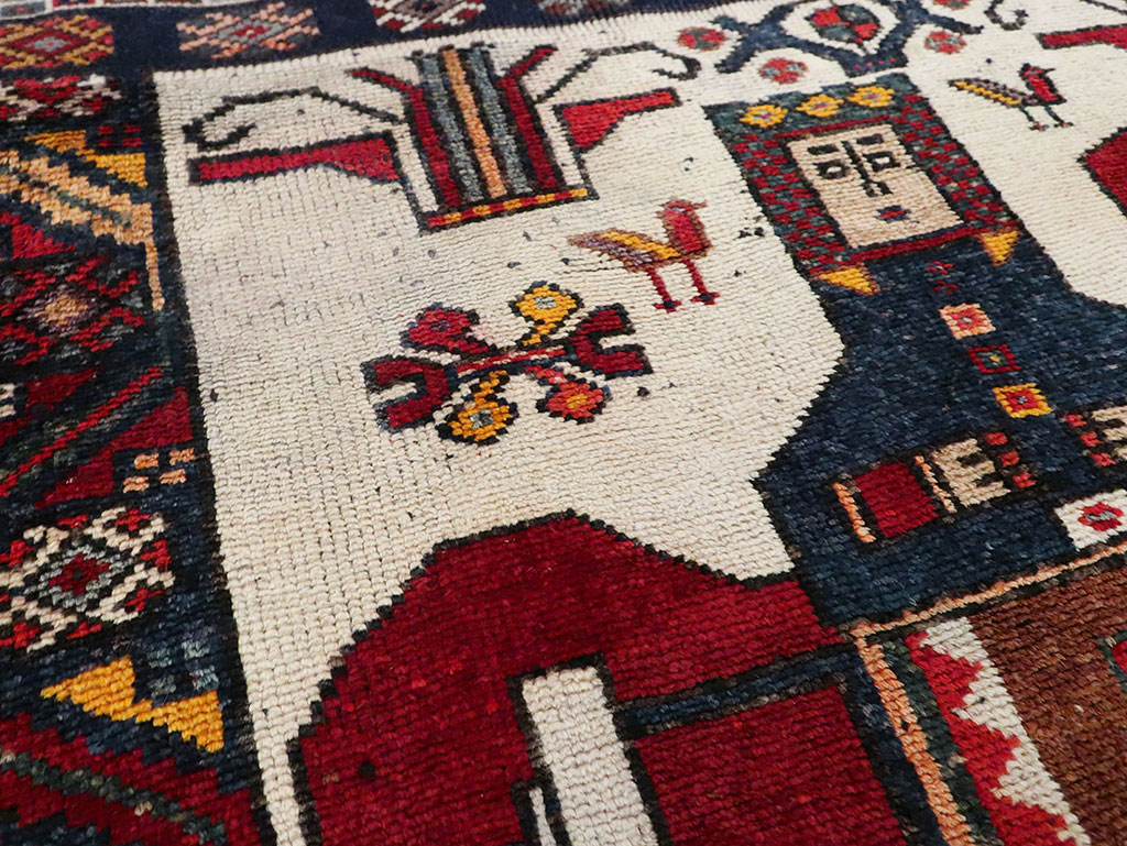 Vintage Persian Pictorial Bakhtiari Square Accent Rug (Pair: 1 of 2), No.30033 - Gss