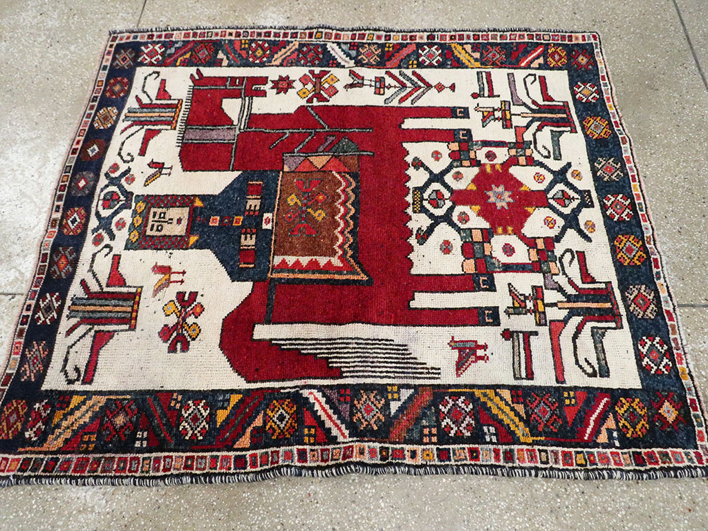 Vintage Persian Pictorial Bakhtiari Square Accent Rug (Pair: 1 of 2), No.30033 - Gss