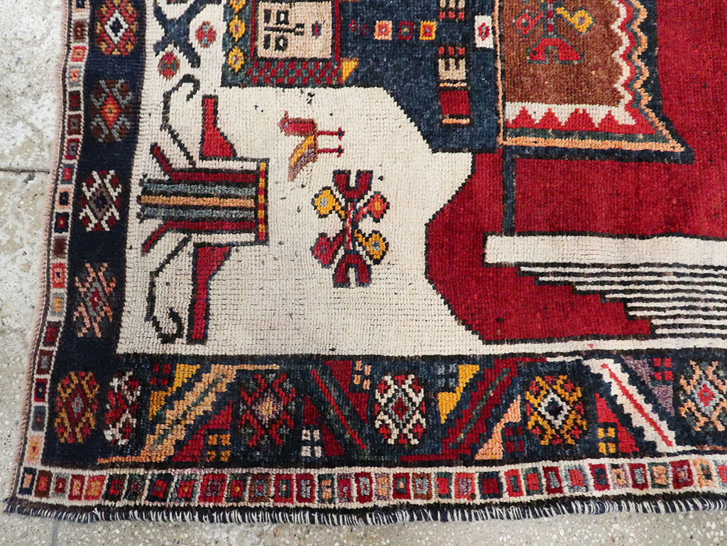 Vintage Persian Pictorial Bakhtiari Square Accent Rug (Pair: 1 of 2), No.30033 - Gss